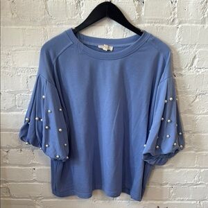 Entro Blue Blouse with Pearl Details